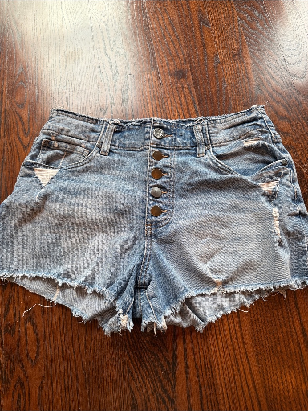 Kut from the Kloth Light Blue Distressed Button-Front Jean Shorts